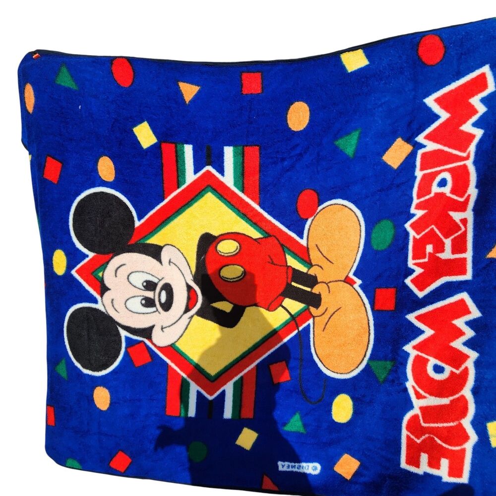 Disney Mickey Mouse Plush Throw Blanket‎ Blue 80” x 80” Colorful Geometric VTG